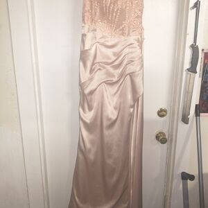 Elegant Peach Lace and Satin Prom Dress